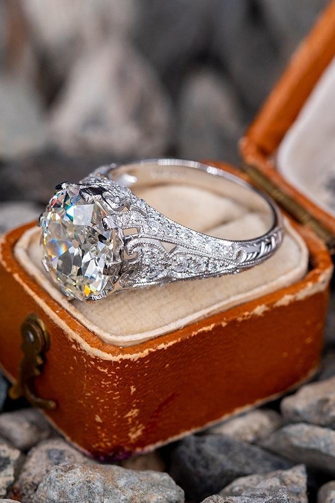 vintage engagement rings diamond engagement ring round cut engagement ring white gold ring