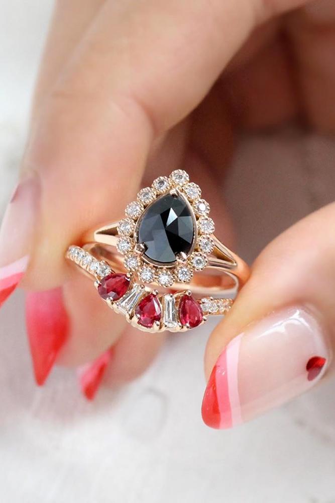black diamond engagement rings pear cut in diamond halo vintage ring ruby ring