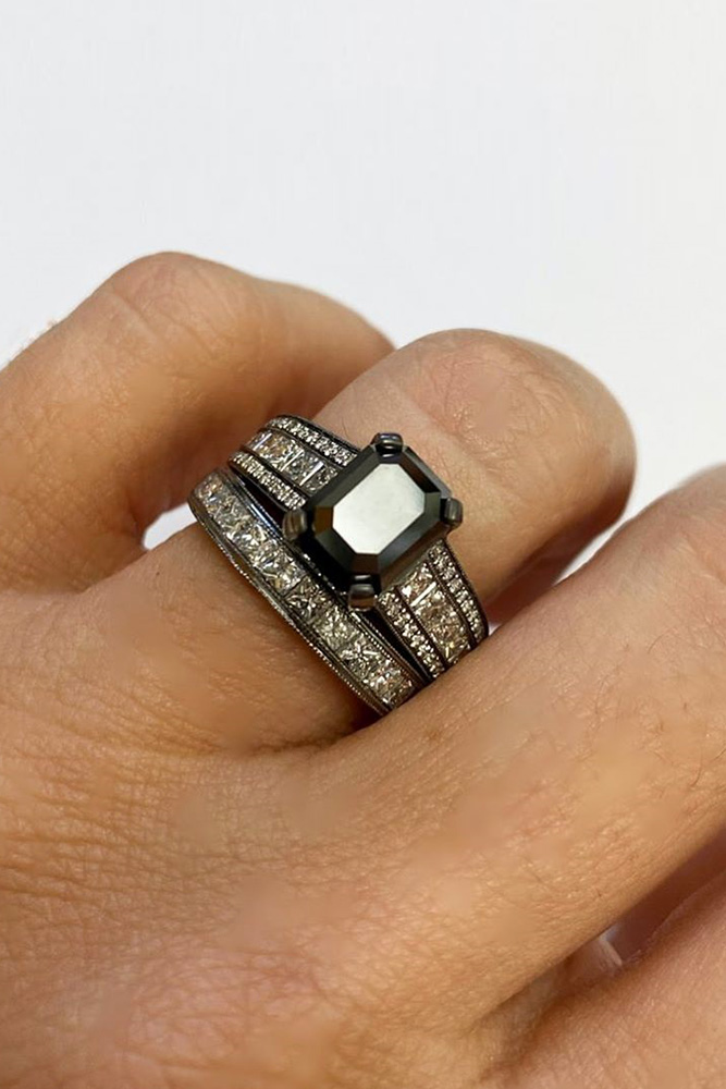 black diamond engagement rings white gold engagement ring emerald cut engagement rings bridal sets