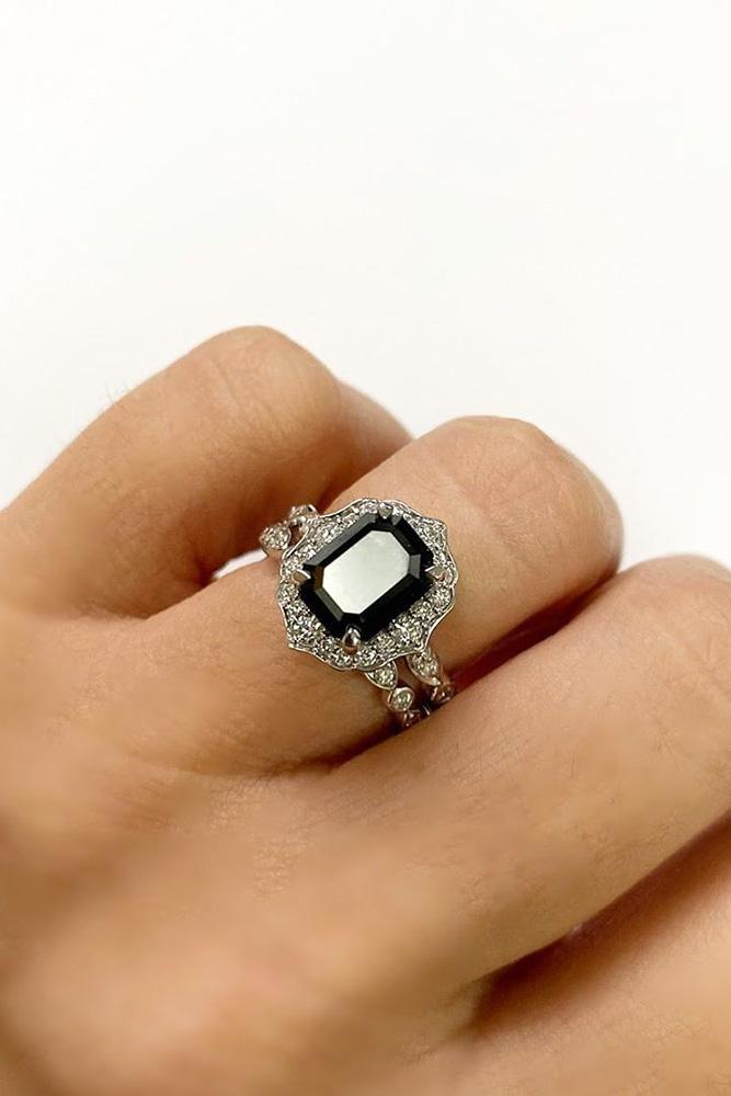 black diamond engagement rings white gold engagement ring halo rings bridal sets
