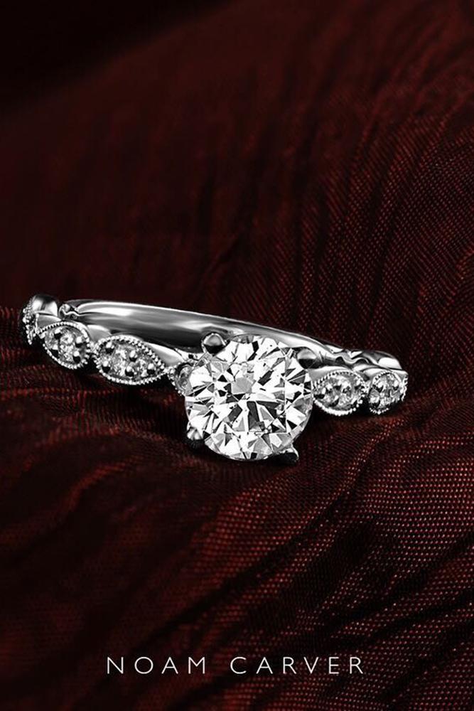 diamond engagement rings round cut engagement rings white gold engagement rings pave band