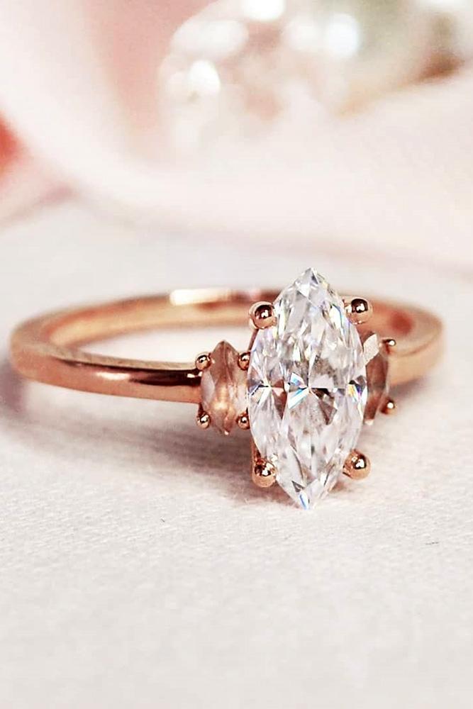 marquise diamond rose gold engagement ring three stone ring