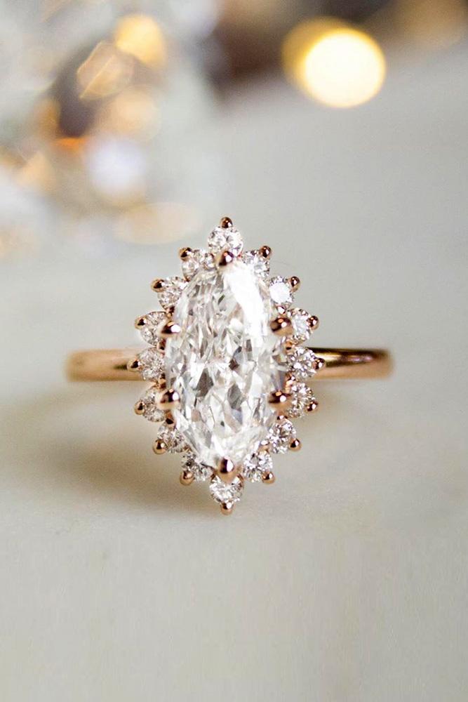 marquise diamond rose gold engagement ring unique halo ring
