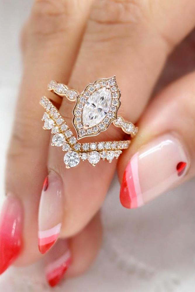 moissanite engagement rings rose gold solitaire marquise cut ring halo ring