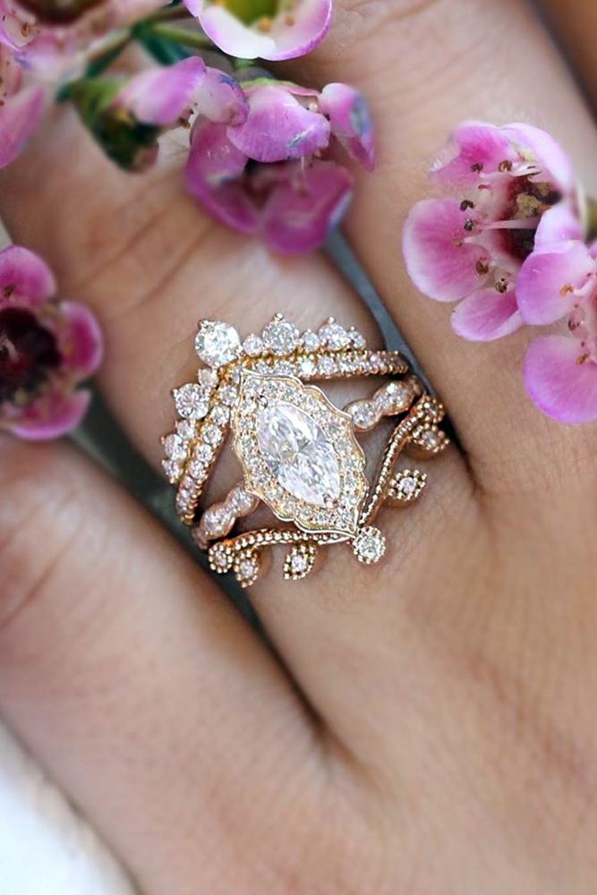 moissanite engagement rings rose gold solitaire marquise cut ring