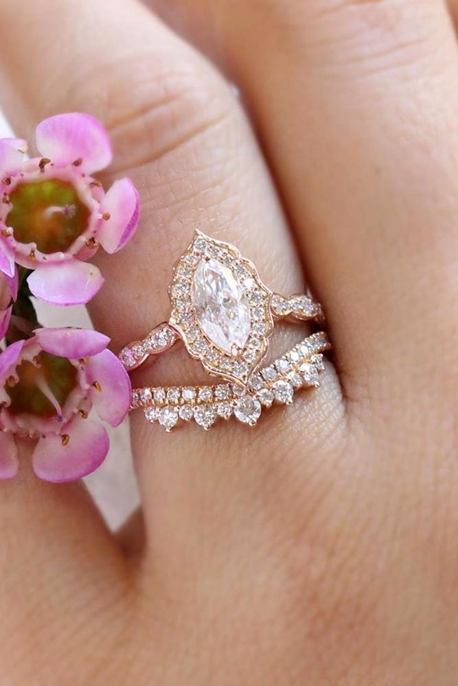 moissanite engagement rings rose gold solitaire marquise cut wedding set