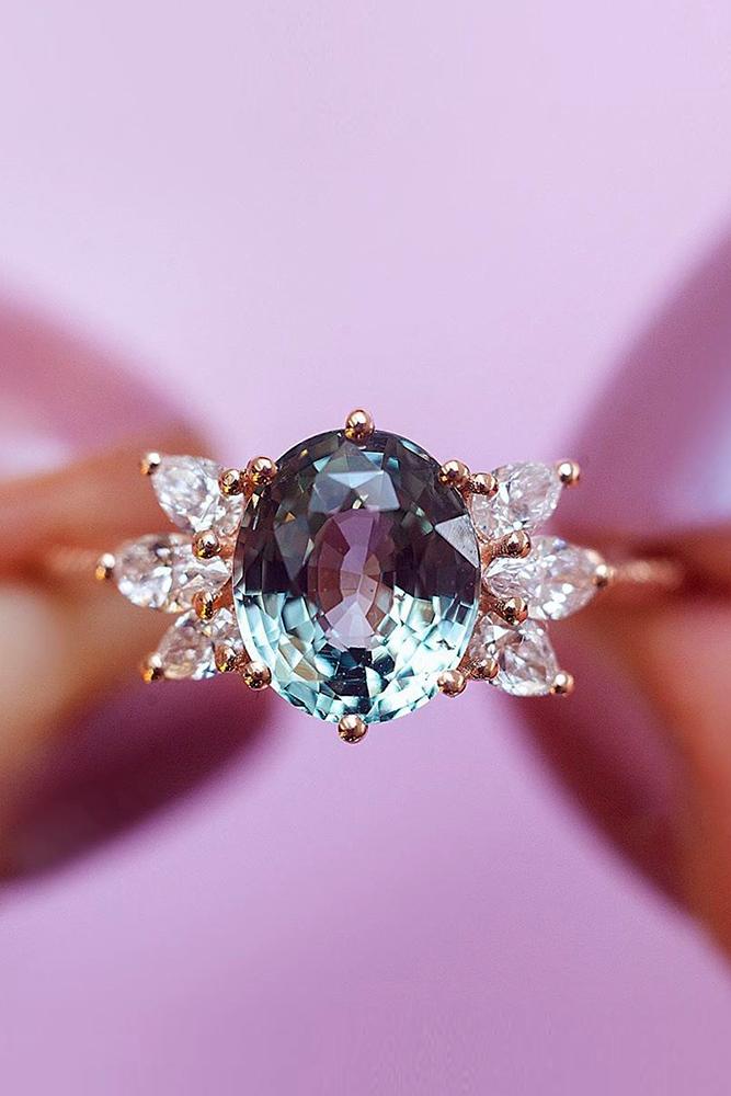 sapphire engagement rings oval cut ring rose gold ring pear cut diamond ring