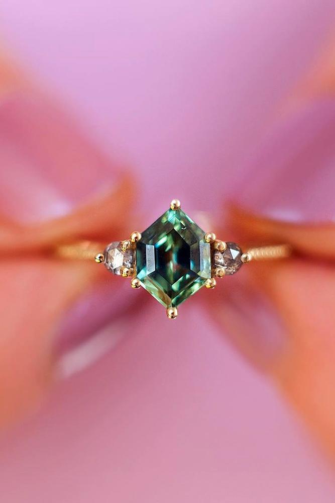 sapphire engagement rings rose gold engagement ring unique ring green sapphire