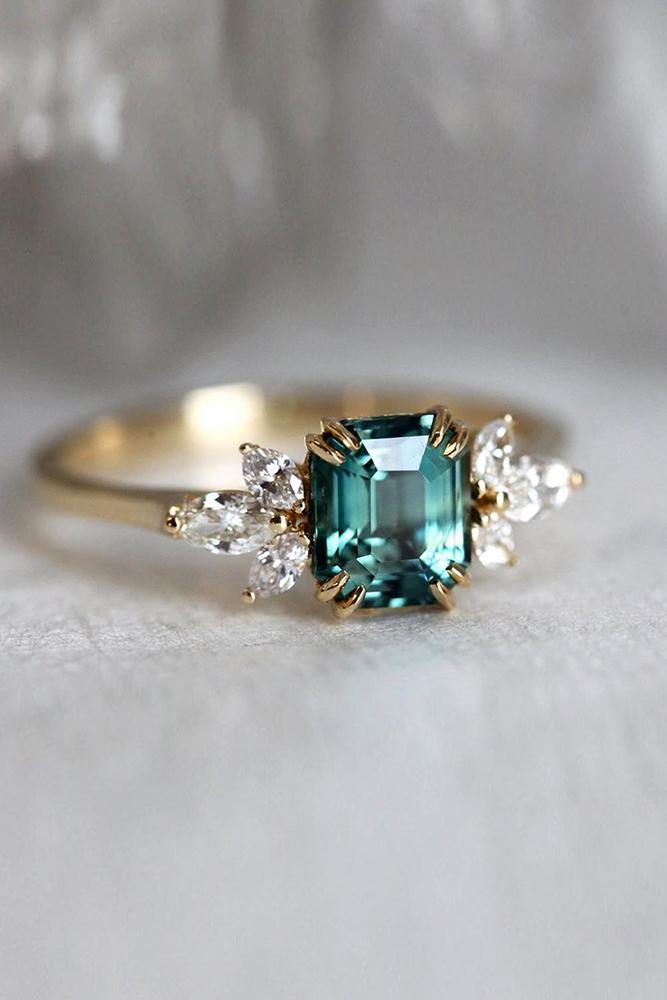 sapphire engagement rings rose gold ring green sapphire ring emerald cut ring