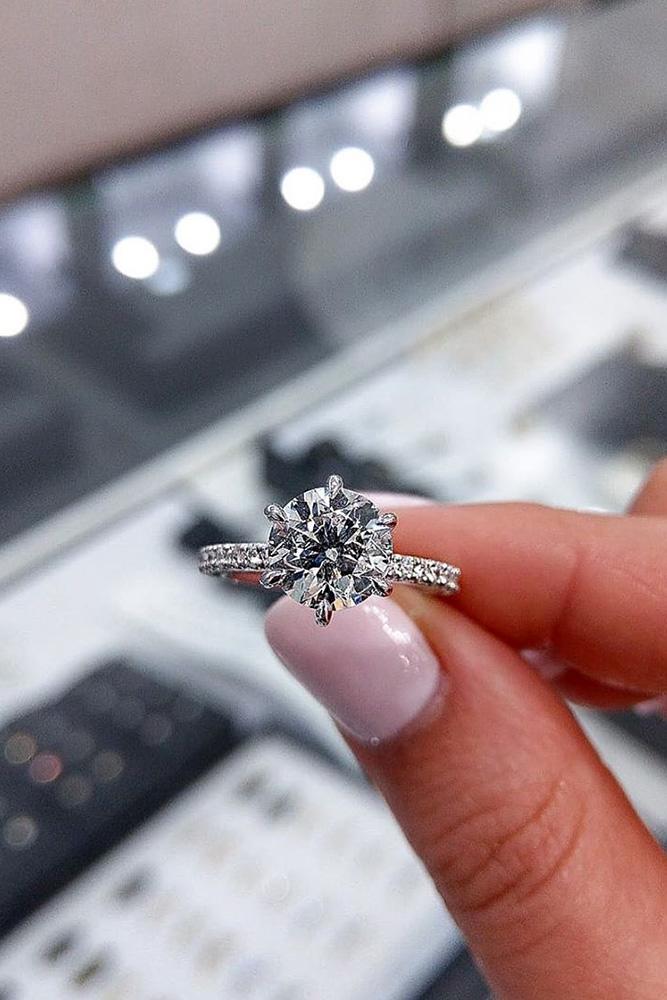 solitaire engagement rings round cut diamond rings simple rings white gold rings