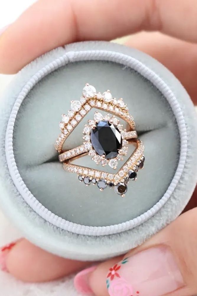 vintage wedding rings with black diamonds