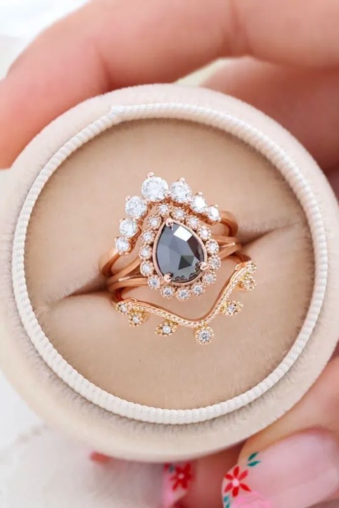 vintage wedding rings with black diamonds