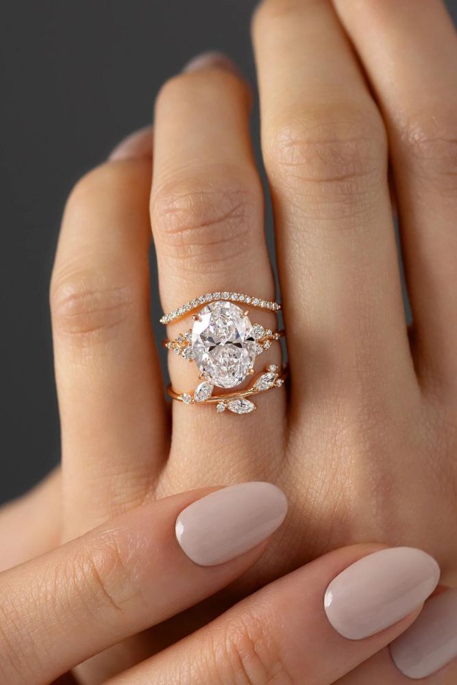 vintage wedding rings with oval stone