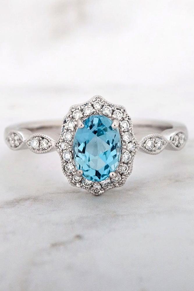oval engagement rings aquamarine rings white gold rings halo rings vintage rings
