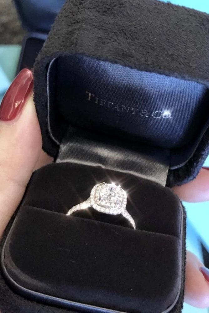 tiffany engagement rings white gold ring double halo ring cushion cut ring