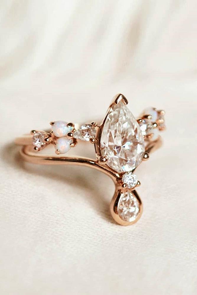 unique engagement rings pear cut engagement rings floral engagement rings rose gold