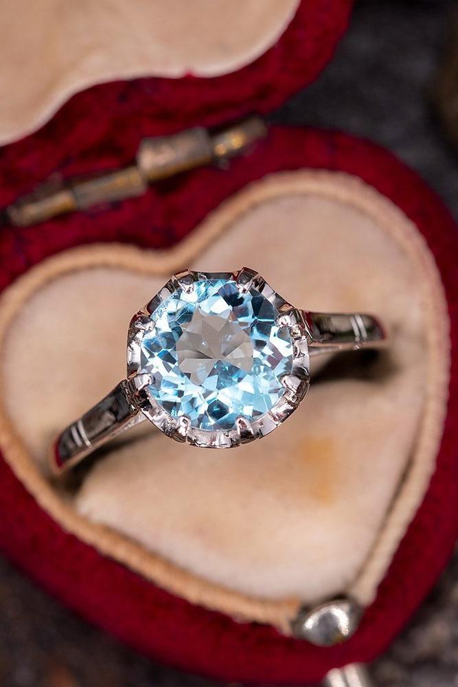 unique engagement rings white gold rings aquamarine ring round cut ring vintage