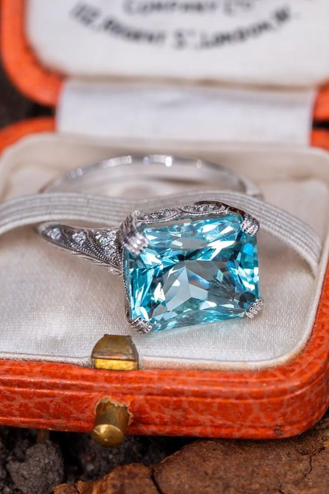 unique engagement rings white gold rings aquamarine ring unique pave band