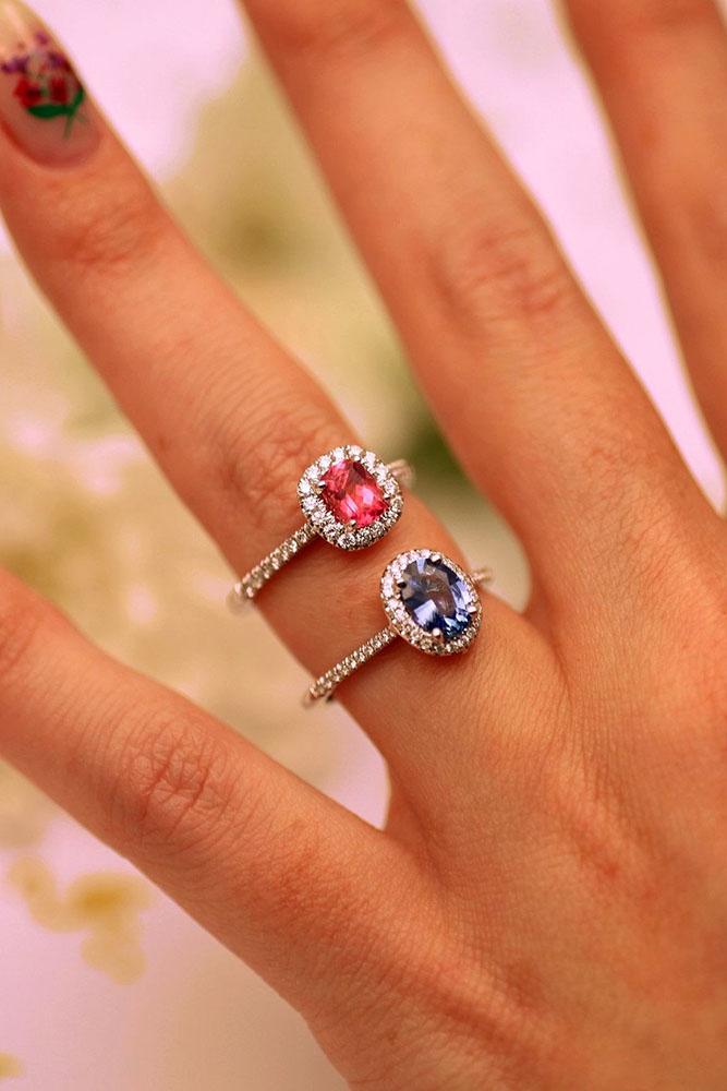 white gold engagement rings diamond rings unique rings gemstone ring halo ring