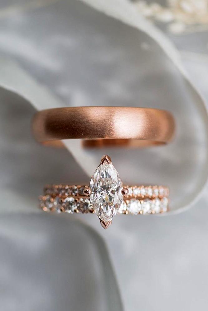 marquise diamond rose gold engagement ring bridal sets