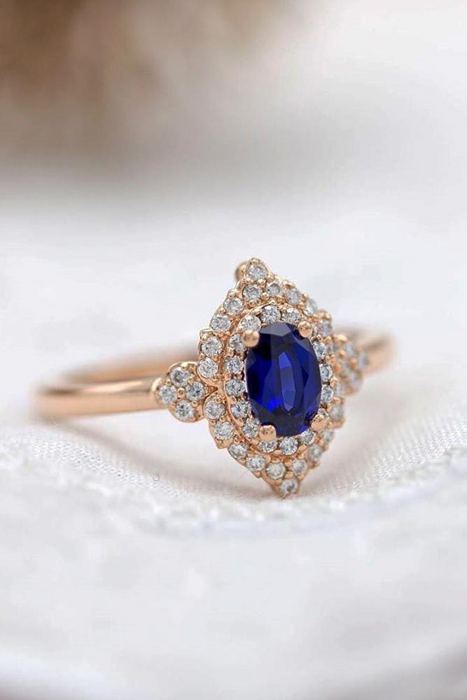 sapphire engagement rings rose gold rings oval cut rings vintage ring halo ring