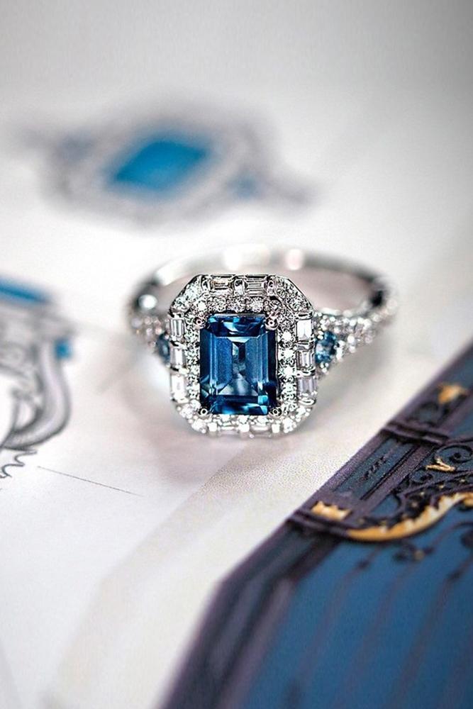 sapphire engagement rings white gold rings emerald cut rings vintage ring halo ring