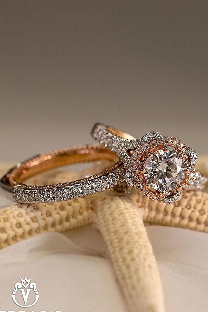verragio engagement rings halo ring round cut diamond ring two tone ring