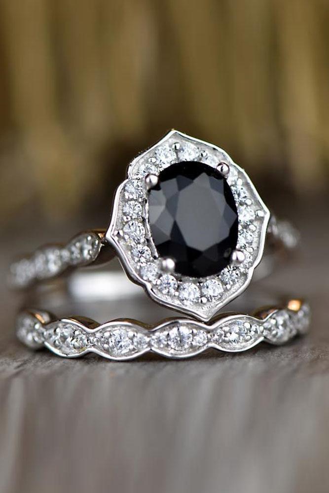 vintage engagement rings oval cut ring white gold engagement ring black spinel