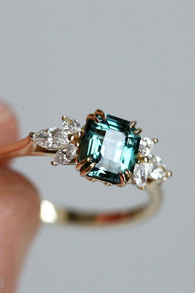 sapphire engagement rings rose gold ring green sapphire ring emerald cut ring