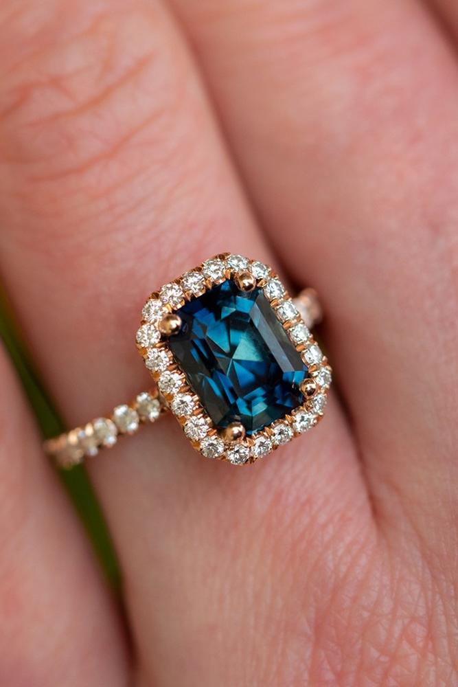 sapphire engagement rings rose gold rings emerald cut rings halo ring
