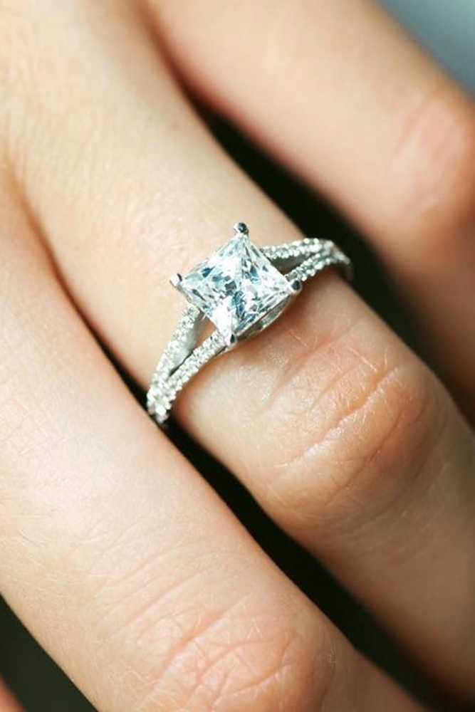 solitaire engagement rings princess cut engagement rings split shank white gold rings