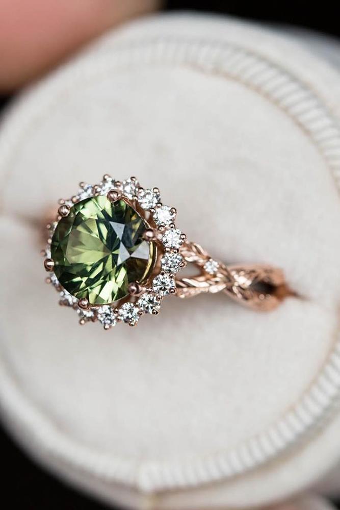 unique engagement rings floral ring rose gold engagement ring green gemstone