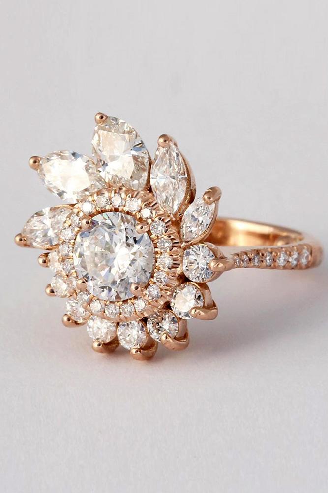 unique engagement rings floral ring rose gold engagement ring halo ring