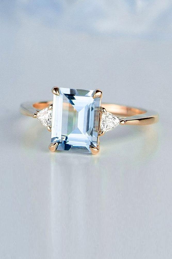 unique engagement rings rose gold rings aquamarine ring three stone ring