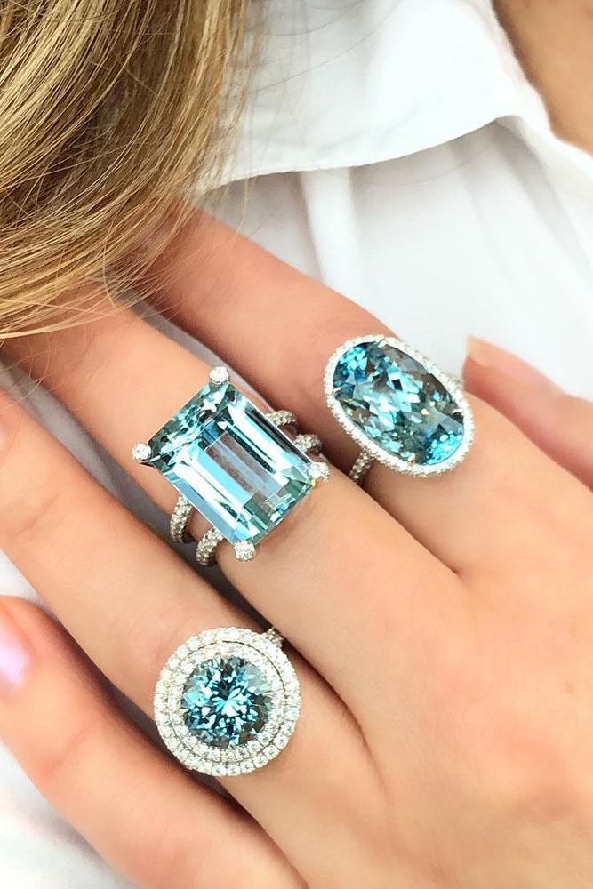 unique engagement rings white gold rings aquamarine ring unique pave band