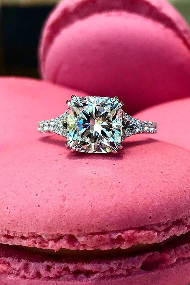 diamond engagement rings white gold rings cushion cut ring split shank