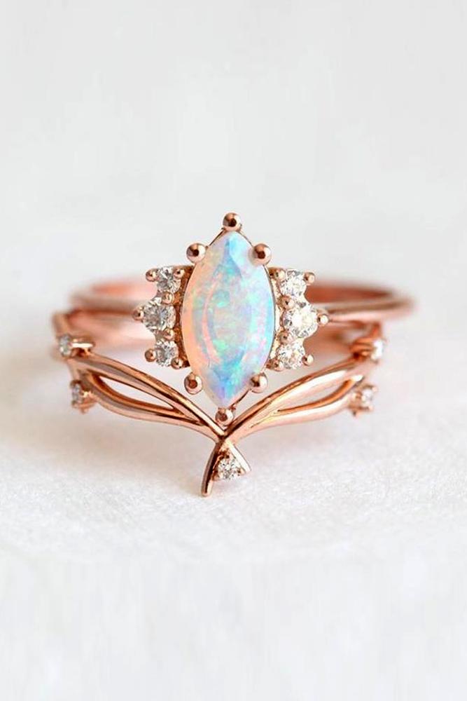 rose gold wedding rings unique wedding rings bridal sets opal rings