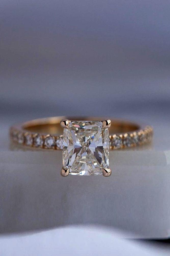 simple engagement rings radiant cut ring pave band solitaire ring