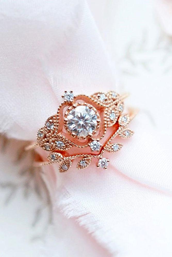 vintage engagement rings rose gold engagement ring round cut ring