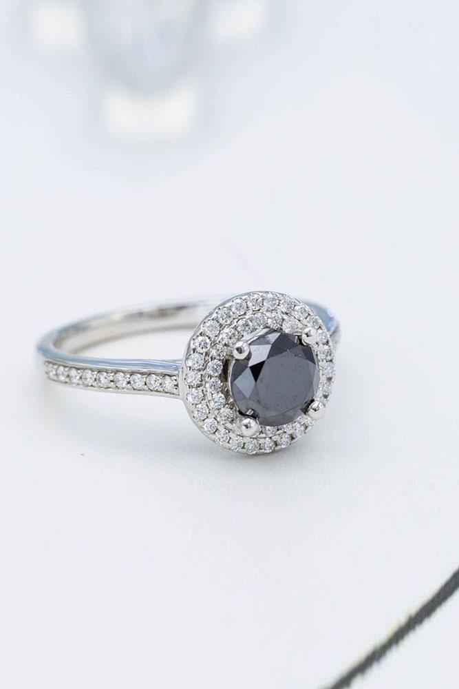black diamond engagement rings white gold ring double ring round cut