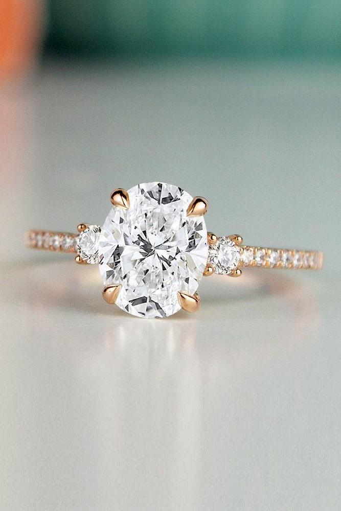oval engagement rings rose gold engagement rings pave band