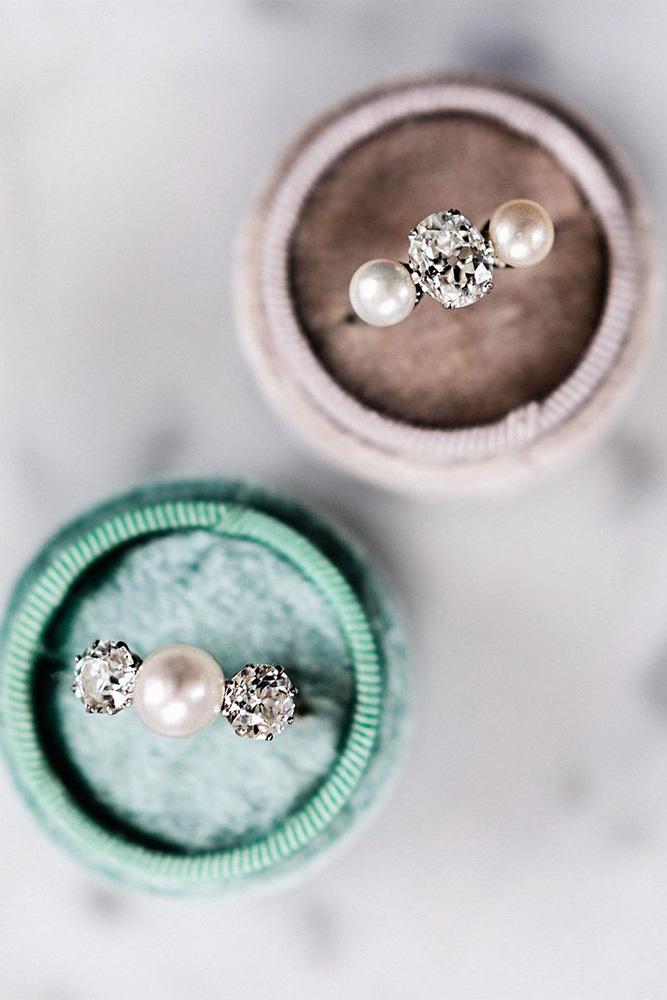 vintage engagement rings three stone engagement rings pearl ring