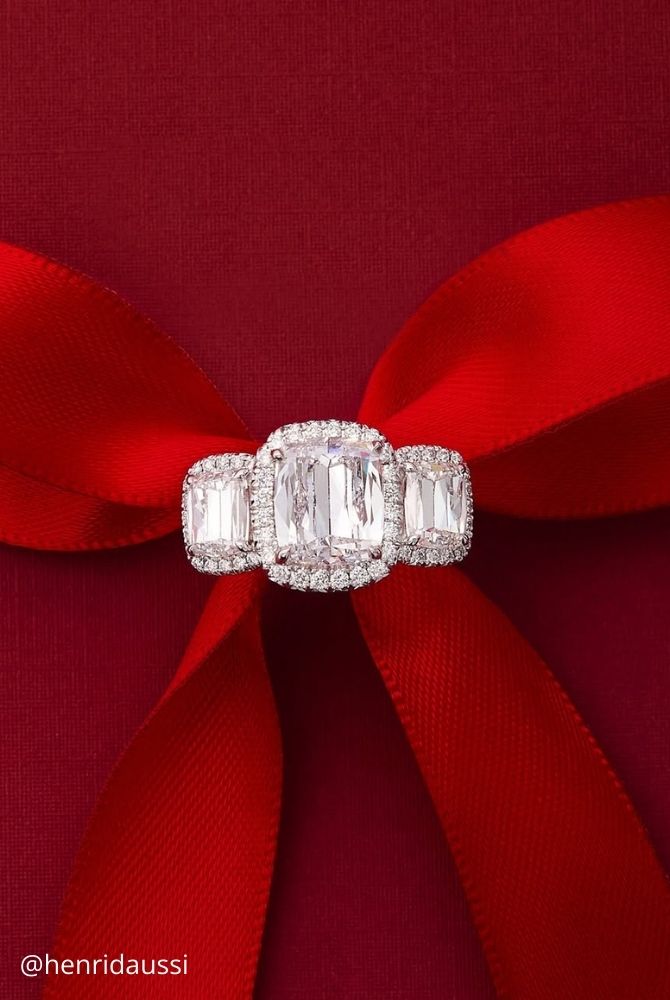 white gold engagement rings three stone diamond ring with sparkling halos in white gold henridaussi