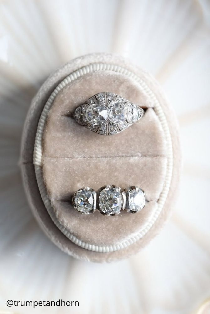 white gold engagement rings vintage style multi stone old european cut diamond rings in white gold trumpetandhorn