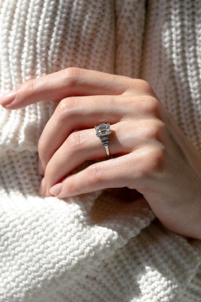 simple engagement rings emerald cut diamond rings