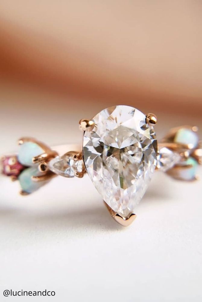 unique engagement rings beautiful pear shaped stone yellow gold lucineandco