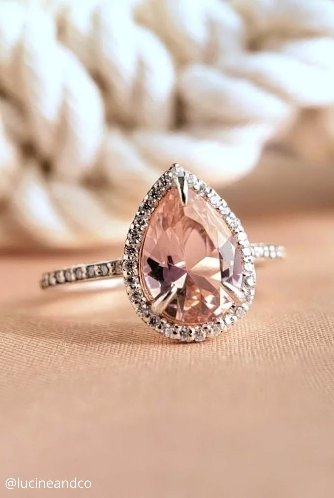 unique engagement rings beautiful pink pear shaped stone white gold lucineandco