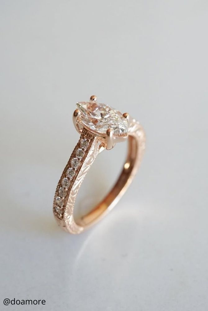 unique engagement rings beautiful rose gold stone studded track one big stone doamore