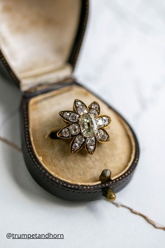 unique engagement rings flower shaped ring with diamonds trumpetandhorn