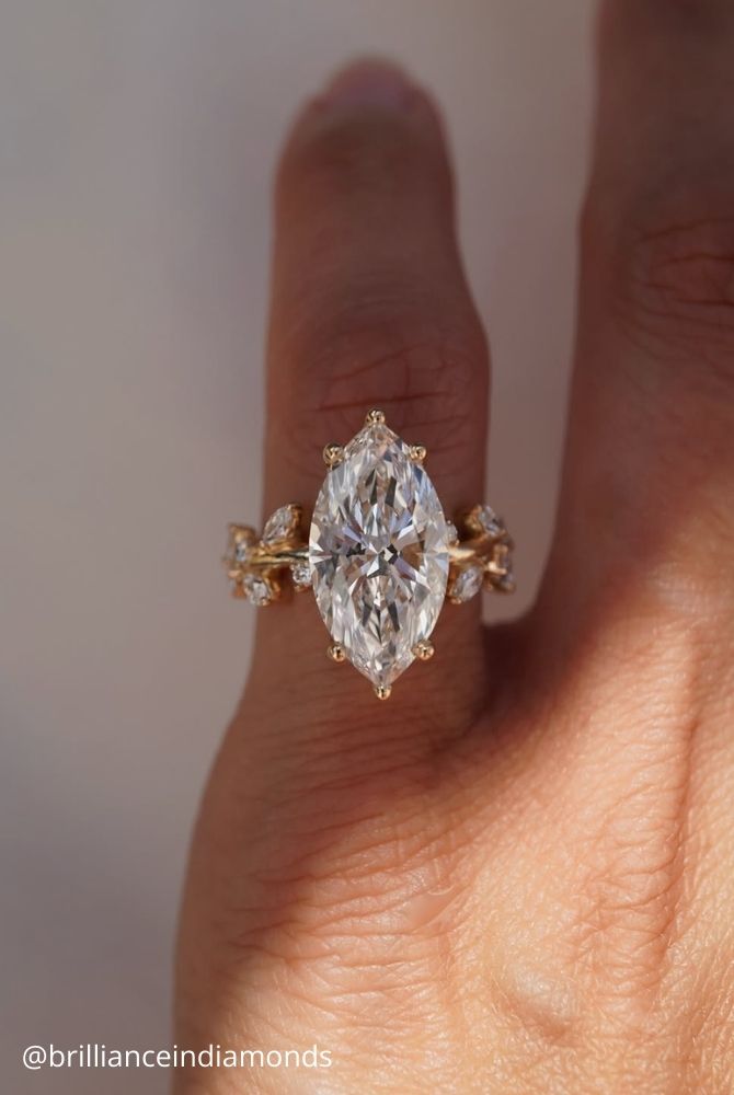 unique engagement rings marquise diamond cente vine inspired setting brillianceindiamonds